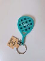 Porte-clés en forme de raquette de padel couleur turquoise avec prénom Julie en blanc