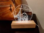 Lampe led personnalisée base bois plaque ronde