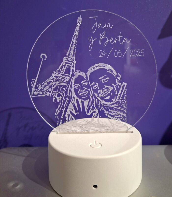 Lampe led personnalisée base ronde blanche plaque ronde