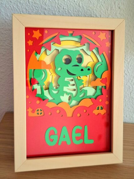 Cadre effet profondeur, motif crocodile avec prénom